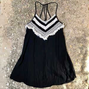 Entro Black Fringe Front Cage Back Dress, Size M